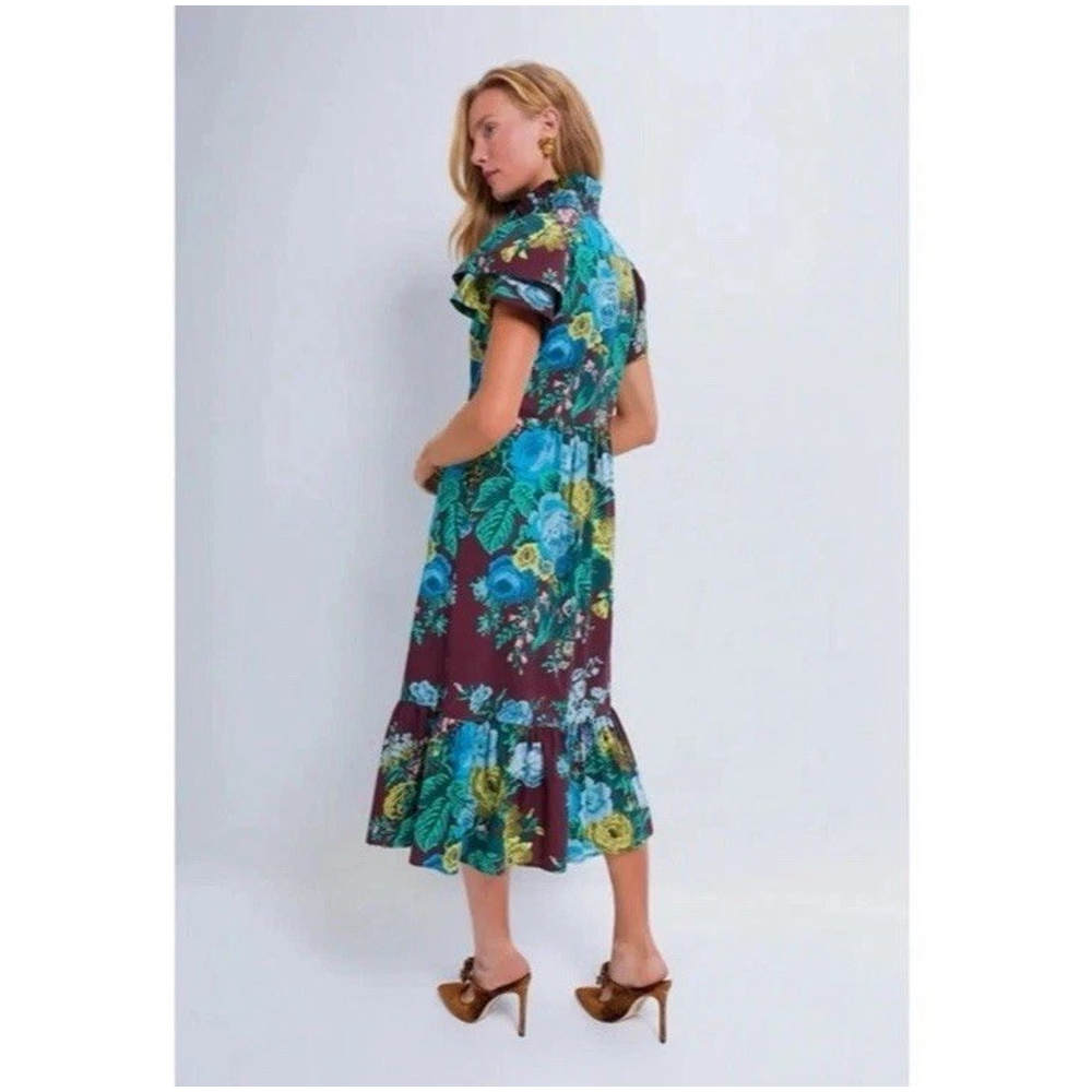 Tuckernuck Oxblood Verdant Alice Dress XS Floral Ruffles Merlot Preppy Classic - Picture 5 of 10